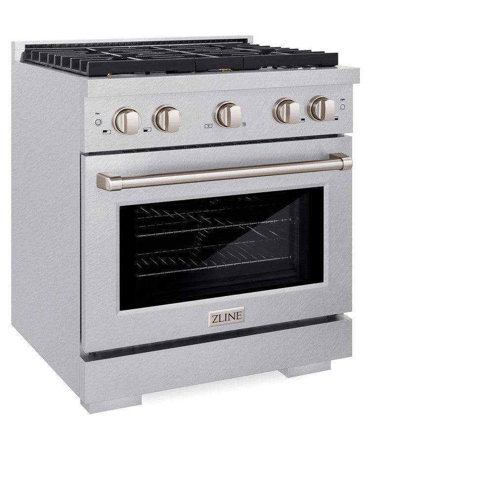 ZLINE 30 in. 4.2 cu. ft. Paramount Dual Fuel Range with Gas Cooktop and Electric Convection Oven in DuraSnow' Stainless Steel with 4 Brass Burners (SDRS-BR-30)