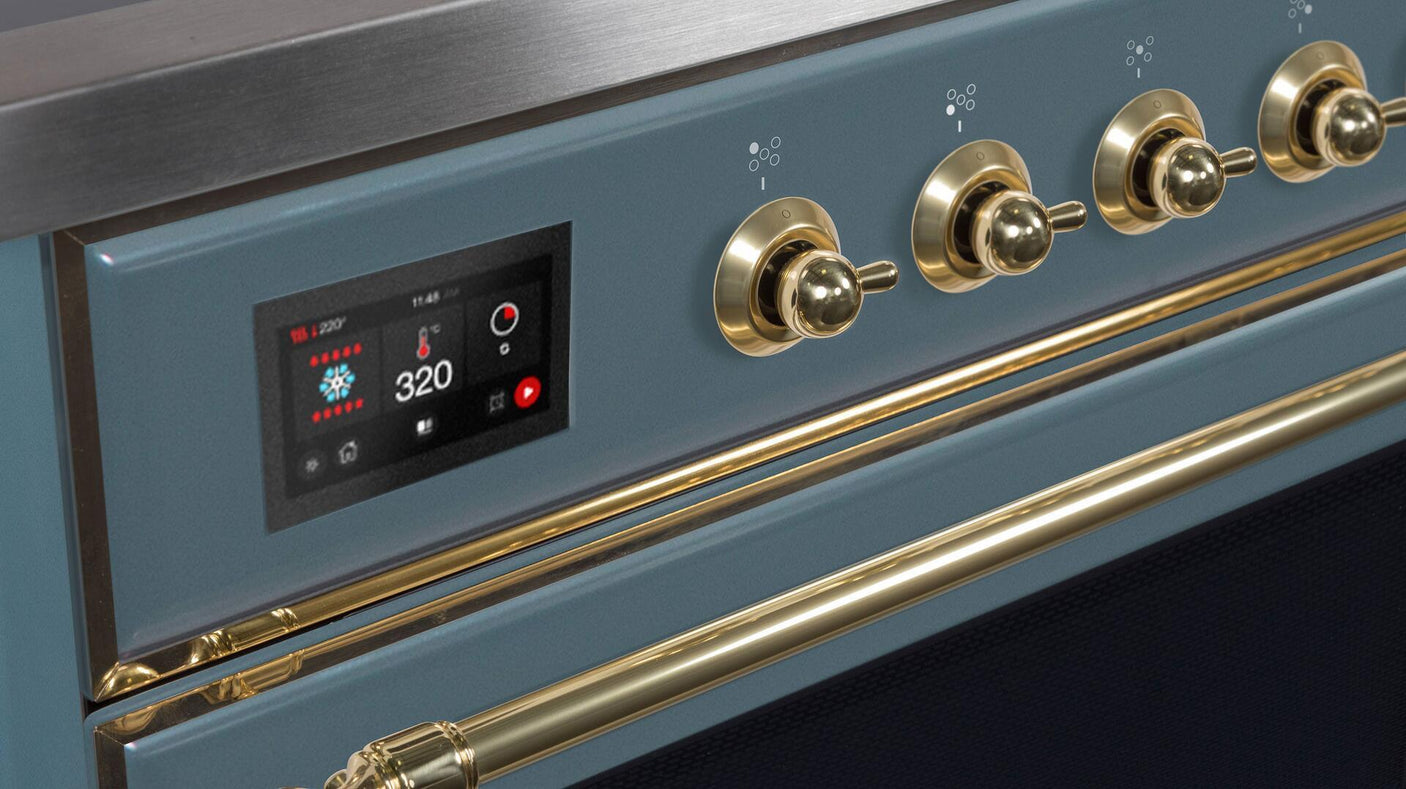 Majestic II 36 Inch Dual Fuel Liquid Propane Freestanding Range in Blue Grey with Brass Trim