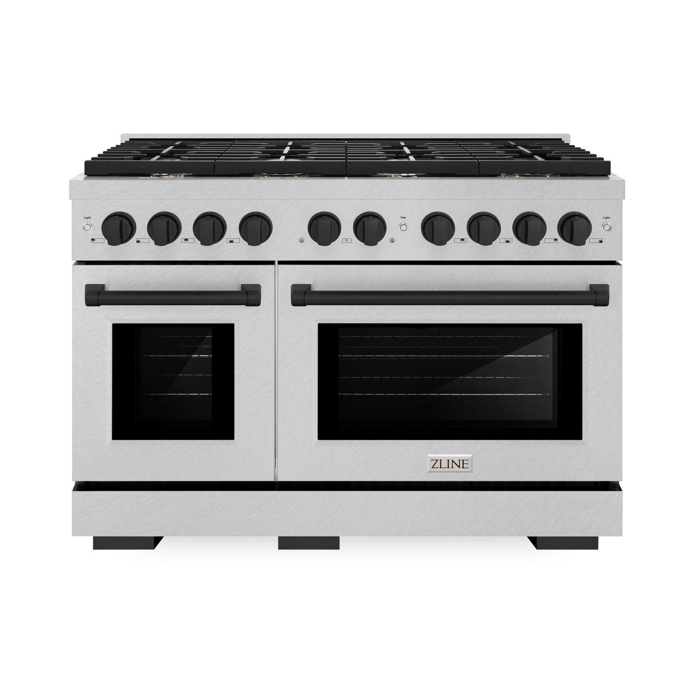 ZLINE Autograph Edition 48 in. 6.7 cu. ft. 8 Burner Double Oven Gas Range in DuraSnow' Stainless Steel and Matte Black Accents (SGRSZ-48-MB)