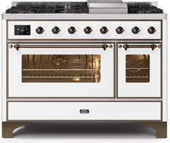 Majestic II 48 Inch Dual Fuel Liquid Propane Freestanding Range in White with Bronze Trim