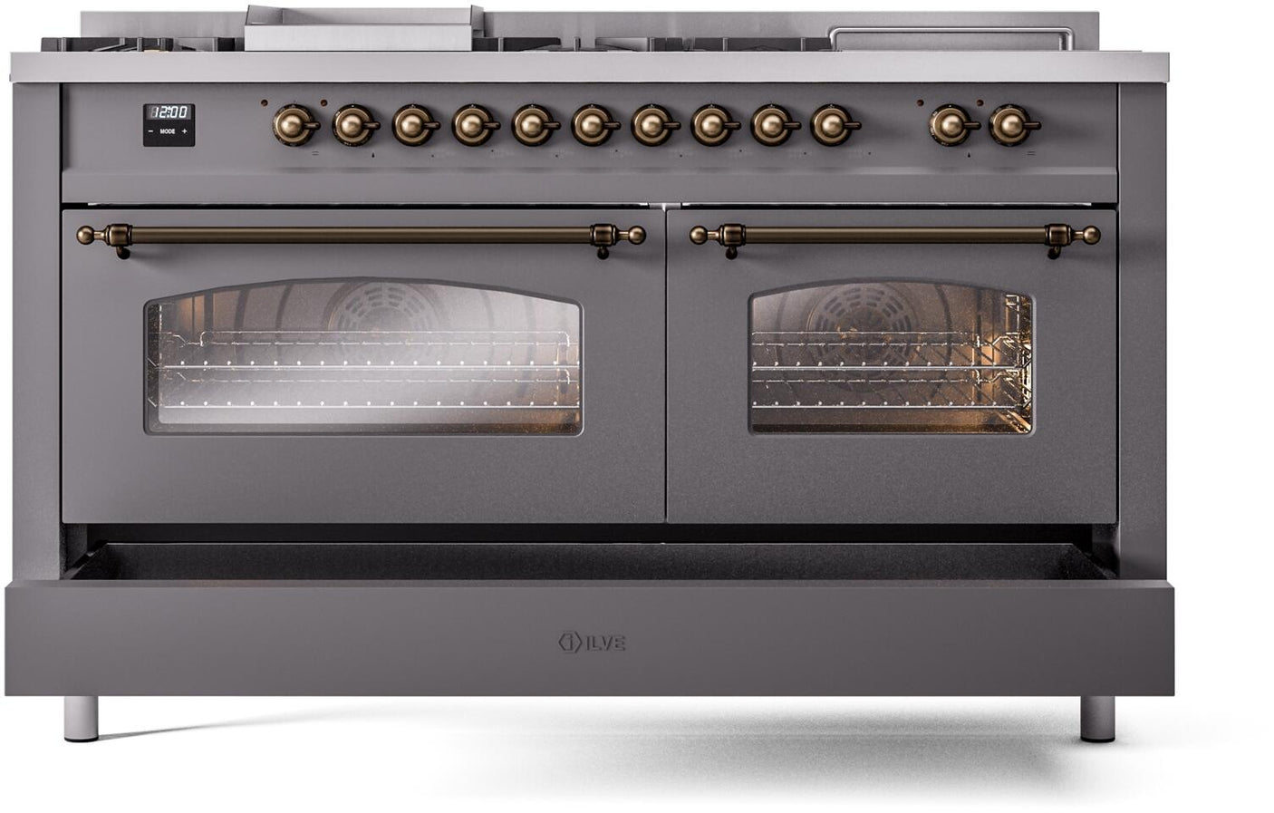 Nostalgie II 60 Inch Dual Fuel Liquid Propane Freestanding Range in Matte Graphite with Bronze Trim