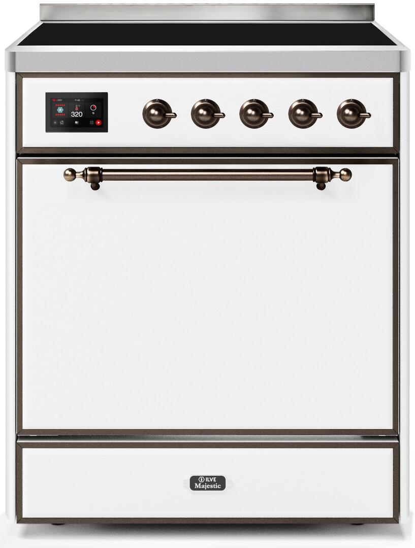 Majestic II 30 Inch Electric Freestanding Range in White with Bronze Trim