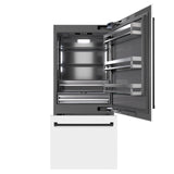 ZLINE Autograph Edition 36 in. 19.8 cu. ft. Built-In Bottom Freezer Refrigerator with Water Dispenser and Ice Maker in White Matte with Graphite Gray Interior and Matte Black Accents (GRBITZ-WM-36-MB)