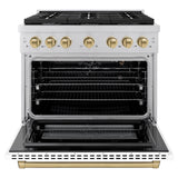 ZLINE Autograph Edition 36 in. 5.2 cu. ft. 6 Burner Gas Range with Convection Gas Oven in Stainless Steel with White Matte Door and Champagne Bronze Accents (SGRZ-WM-36-CB)