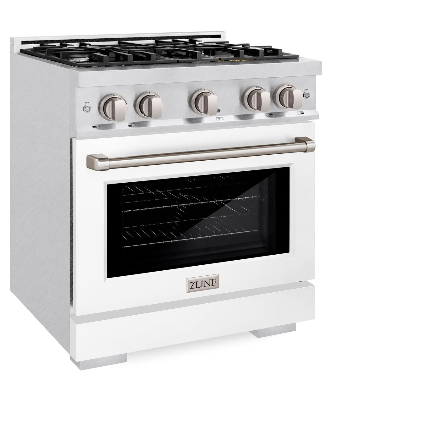 ZLINE 30 in. 4.2 cu. ft. Select Dual Fuel Range with 4 Burner Gas Cooktop and Electric Convection Oven in DuraSnow' Stainless Steel with White Matte Door (HDRS-WM-30)