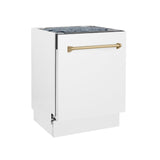 ZLINE Autograph Edition 24" 3rd Rack Top Control Tall Tub Dishwasher in White Matte with Accent Handle, 51dBa (DWVZ-WM-24) [Color: Champagne Bronze]