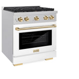 ZLINE Autograph Edition 30 in. 4.2 cu. ft. Paramount Dual Fuel Range with 4 Burner Gas Cooktop and Electric Convection Oven in DuraSnow' Stainless Steel with White Matte Door and Polished Gold Accents (SDRSZ-WM-30-G)