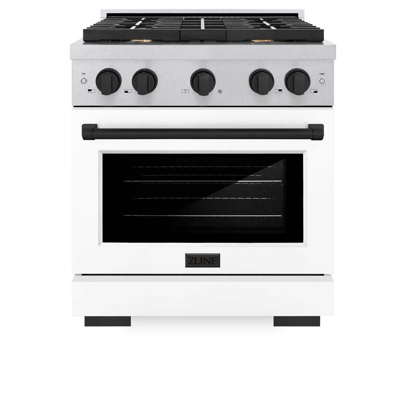 ZLINE Autograph Edition 30 in. 4.2 cu. ft. Paramount Dual Fuel Range with 4 Burner Gas Cooktop and Electric Convection Oven in DuraSnow' Stainless Steel with White Matte Door and Matte Black Accents (SDRSZ-WM-30-MB)