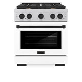 ZLINE Autograph Edition 30 in. 4.2 cu. ft. Paramount Dual Fuel Range with 4 Burner Gas Cooktop and Electric Convection Oven in DuraSnow' Stainless Steel with White Matte Door and Matte Black Accents (SDRSZ-WM-30-MB)