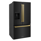 ZLINE Autograph Edition 36 in. 28.9 cu. ft. Standard-Depth French Door External Water Dispenser Refrigerator with Dual Ice Maker in Black Stainless Steel and Polished Gold Modern Handles (RSMZ-W-36-BS-FG)