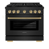 ZLINE Autograph Edition 36 in. 5.2 cu. ft. Paramount Dual Fuel Range with 6 Burner Gas Cooktop and Electric Convection Oven in Black Stainless Steel with Champagne Bronze Accents (SDRBZ-36-CB)