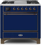 Majestic II 36 Inch Dual Fuel Liquid Propane Freestanding Range in Blue with Bronze Trim