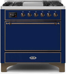 Majestic II 36 Inch Dual Fuel Liquid Propane Freestanding Range in Blue with Bronze Trim