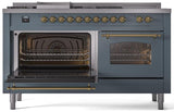 Nostalgie II 60 Inch Dual Fuel Liquid Propane Freestanding Range in Blue Grey with Brass Trim