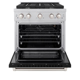 ZLINE 30 in. 4.2 cu. ft. 4 Burner Gas Range with Convection Gas Oven in DuraSnow' Stainless Steel with Black Matte Door (SGRS-BLM-30)