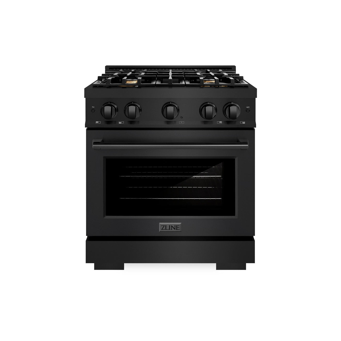 ZLINE 30 in. 4.2 cu. ft. Select Dual Fuel Range with Gas Cooktop and Electric Convection Oven in Black Stainless Steel with 4 Brass Burners (HDRB-BR-30)