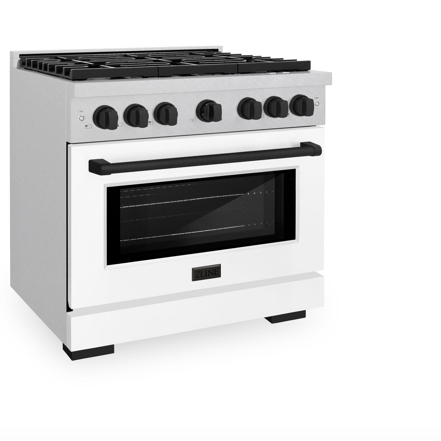 ZLINE Autograph Edition 36 in. 5.2 cu. ft. Paramount Dual Fuel Range with 6 Burner Gas Cooktop and Electric Convection Oven in DuraSnow' Stainless Steel with White Matte Door and Matte Black Accents (SDRSZ-WM-36-MB)