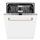 ZLINE Autograph Edition 24" 3rd Rack Top Touch Control Tall Tub Dishwasher in White Matte with Accent Handle, 51dBa (DWMTZ-WM-24) [Color: Gold]