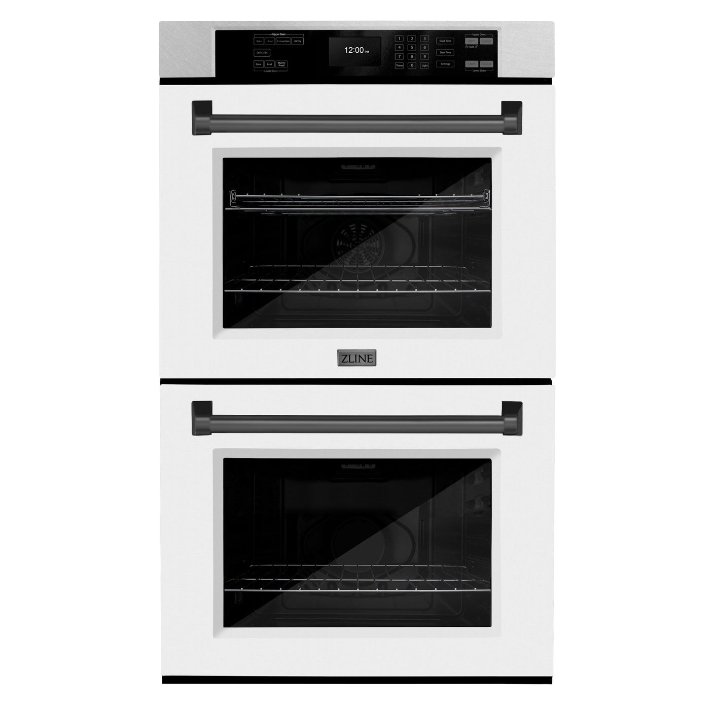 ZLINE 30 in. Autograph Edition Professional True Convection Double Wall Oven with Air Fry and Self Clean in DuraSnow' Stainless Steel with White Matte Doors and Matte Black Handles (WADSZ-WM-30-MB)