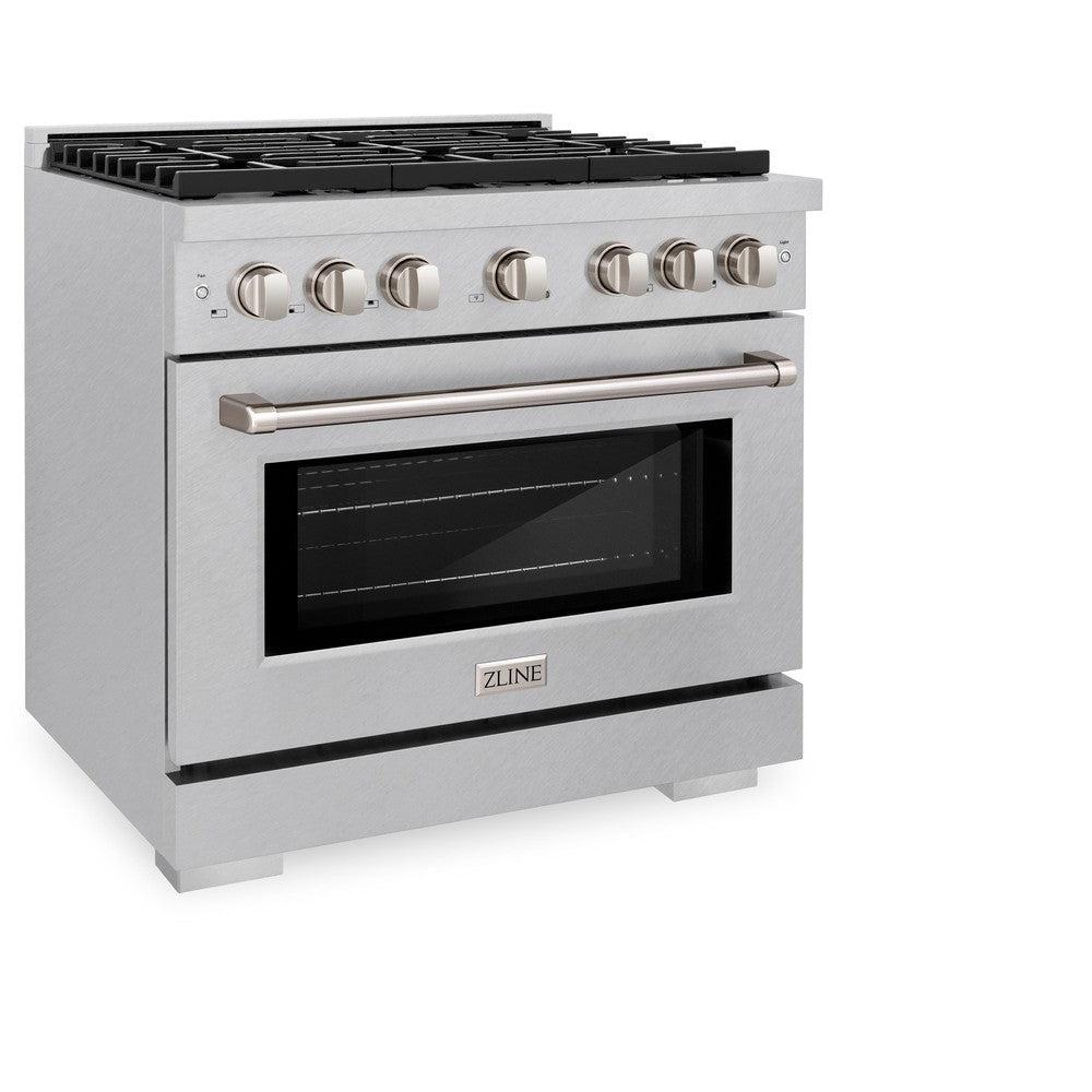 ZLINE 36 in. 5.2 cu. ft. Paramount Dual Fuel Range with Gas Cooktop and Electric Convection Oven in DuraSnow' Stainless Steel with 6 Brass Burners (SDRS-BR-36)