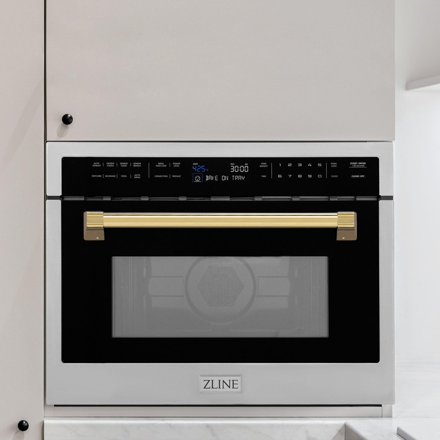 ZLINE Autograph Edition 24" 1.6 cu ft. Built-in Convection Microwave Oven in Stainless Steel and Polished Gold Accents (MWOZ-24-G)