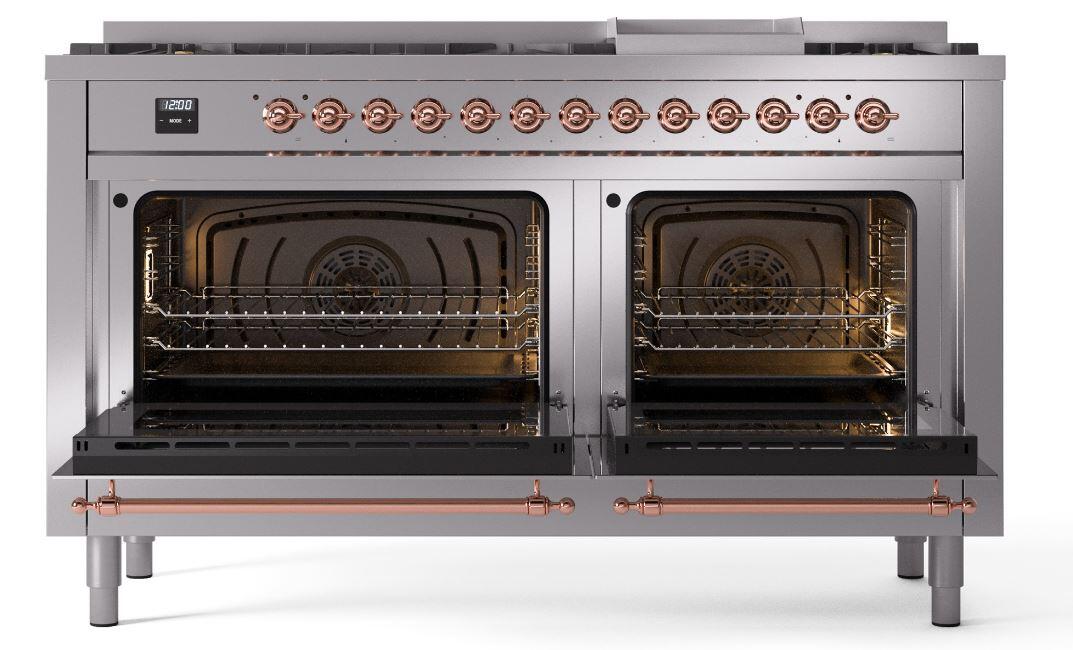 Nostalgie II 60 Inch Dual Fuel Liquid Propane Freestanding Range in Stainless Steel with Copper Trim