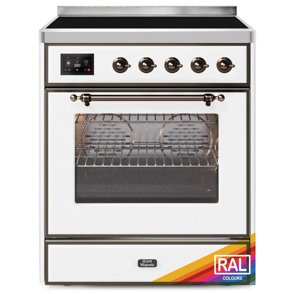 ILVE Majestic II 30 UMI30NE3RAB Freestanding Electric Range with Induction Single Oven with Triple Glass Door in RAL Color with Bronze knobs