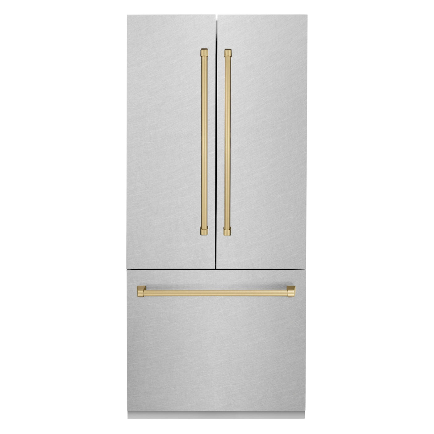 ZLINE 36" Autograph Edition 16.1 cu. ft. Built-in 2-Door Bottom Freezer Refrigerator with Internal Water and Ice Dispenser in Fingerprint Resistant Stainless Steel with Champagne Bronze Accents (RBIVZ-SN-36-CB)