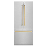 ZLINE 36" Autograph Edition 16.1 cu. ft. Built-in 2-Door Bottom Freezer Refrigerator with Internal Water and Ice Dispenser in Fingerprint Resistant Stainless Steel with Champagne Bronze Accents (RBIVZ-SN-36-CB)