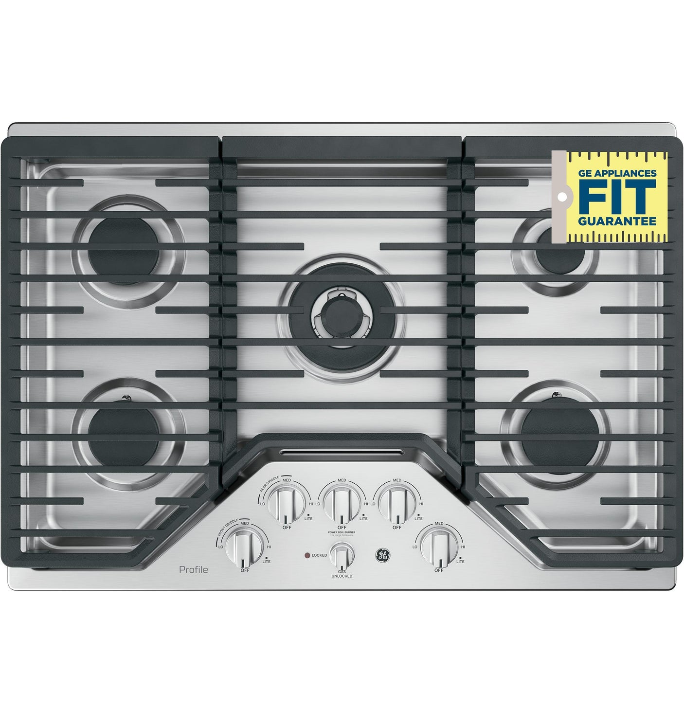 GE Profile™ 30" Built-In Tri-Ring Gas Cooktop with 5 Burners and Included Extra-Large Integrated Griddle