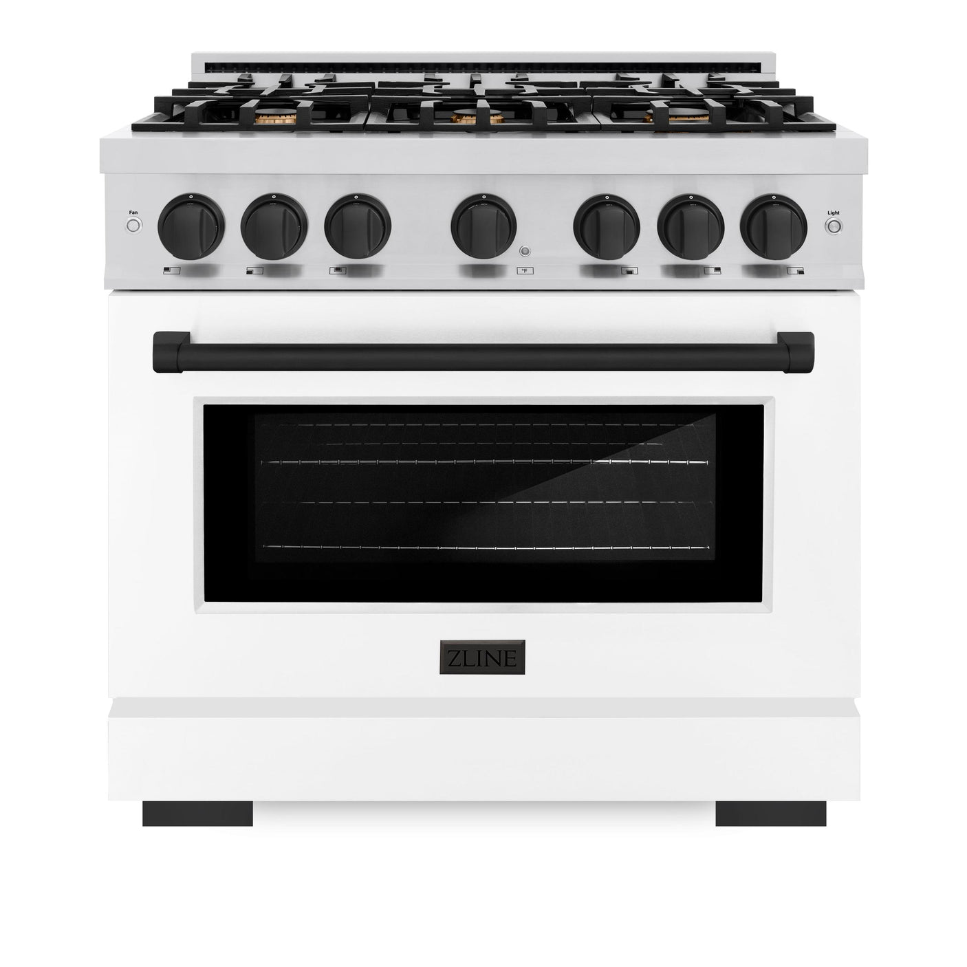 ZLINE Autograph Edition 36 in. 5.2 cu. ft. Select Gas Range with 6 Burner Cooktop and Convection Gas Oven in Stainless Steel with White Matte Door and Matte Black Accents (HGRZ-WM-36-MB)