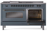 Nostalgie II 60 Inch Dual Fuel Liquid Propane Freestanding Range in Blue Grey with Bronze Trim