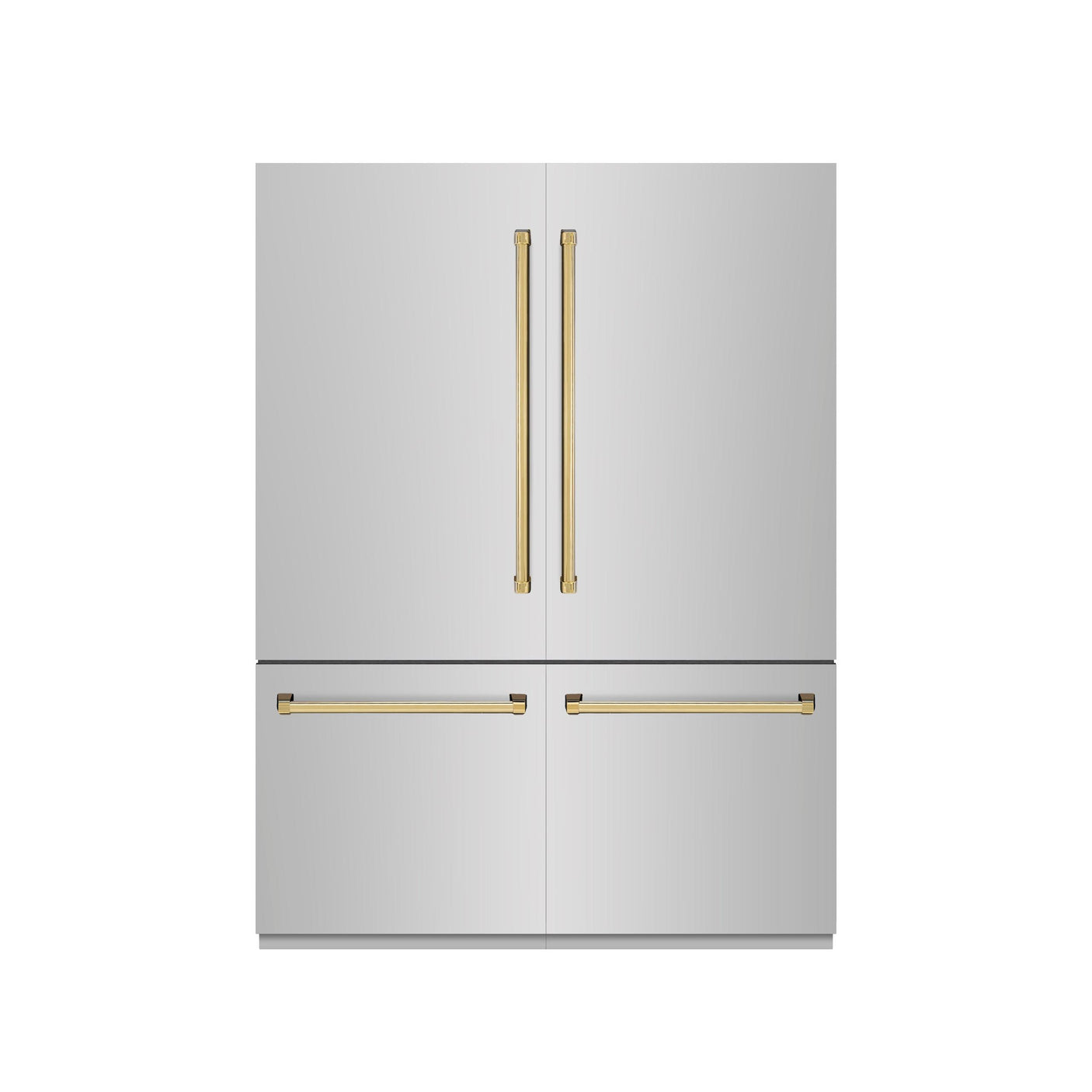 ZLINE Autograph Edition 60 in. 32.2 cu. ft. French Door Built-In Bottom Freezer Refrigerator with Water Dispenser and Ice Maker in Stainless Steel with Graphite Gray Interior and Polished Gold Accents (GRBIVZ-304-60G)