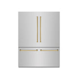 ZLINE Autograph Edition 60 in. 32.2 cu. ft. French Door Built-In Bottom Freezer Refrigerator with Water Dispenser and Ice Maker in Stainless Steel with Graphite Gray Interior and Polished Gold Accents (GRBIVZ-304-60G)