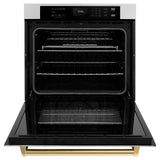 ZLINE 30 in. Autograph Edition Professional True Convection Single Wall Oven with Air Fry and Self Clean in Stainless Steel with Polished Gold Handle (WASZ-30-G)