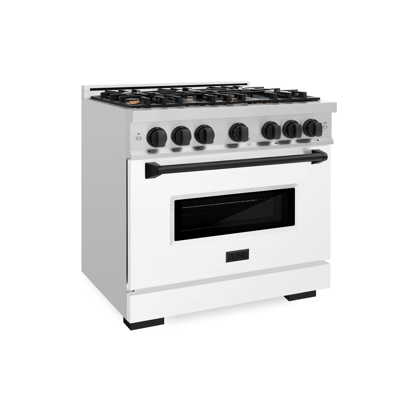 ZLINE Autograph Edition 36 in. 5.2 cu. ft. Classic Dual Fuel Range with 6 Burner Gas Cooktop and Electric Convection Oven in Stainless Steel with White Matte Door and Matte Black Accents (CDRZ-WM-36-MB)