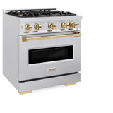 ZLINE Autograph Edition 30 in. 4.2 cu. ft. Classic Gas Range with 4 Burner Cooktop and Convection Gas Oven in DuraSnow' Stainless Steel and Polished Gold Accents (CGRSZ-30-G)