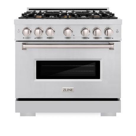 ZLINE 36 in. 5.2 cu. ft. Classic Gas Range with Convection Gas Oven in Stainless Steel with 6 Brass Burners (CGR-BR-36)