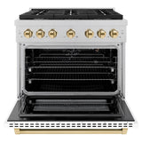 ZLINE Autograph Edition 36 in. 5.2 cu. ft. Paramount Dual Fuel Range with 6 Burner Gas Cooktop and Electric Convection Oven in DuraSnow' Stainless Steel with White Matte Door and Polished Gold Accents (SDRSZ-WM-36-G)