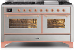 Majestic II 60 Inch Dual Fuel Natural Gas Freestanding Range in Stainless Steel with Copper Trim