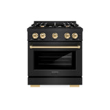 ZLINE Autograph Edition 30 in. 4.2 cu. ft. Select Gas Range with 4 Burner Cooktop and Convection Gas Oven in Black Stainless Steel and Polished Gold Accents (HGRBZ-30-G)