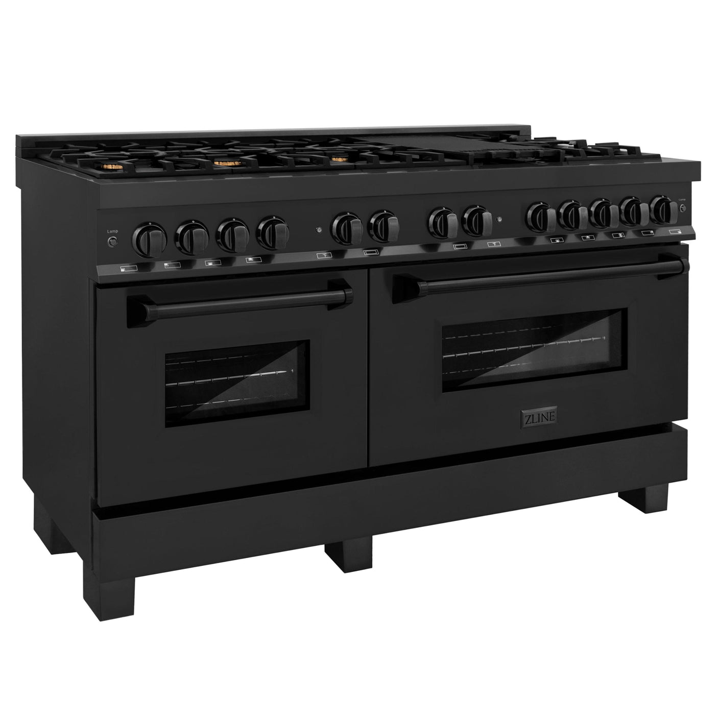 ZLINE 60 in. 7.4 cu. ft. Dual Fuel Range with Gas Stove and Electric Oven in Black Stainless Steel with Brass Burners (RAB-60)