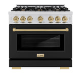 ZLINE Autograph Edition 36 in. 5.2 cu. ft. Select Gas Range with 6 Burner Cooktop and Convection Gas Oven in Stainless Steel with Black Matte Door and Champagne Bronze Accents (HGRZ-BLM-36-CB)