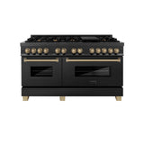 ZLINE Autograph Edition 60" 7.4 cu. ft. Dual Fuel Range with Gas Stove and Electric Oven in Black Stainless Steel with Accents (RABZ-60) [Color: Champagne Bronze]