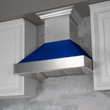 ZLINE Ducted DuraSnow Stainless Steel Range Hood with Blue Gloss Shell (8654BG)