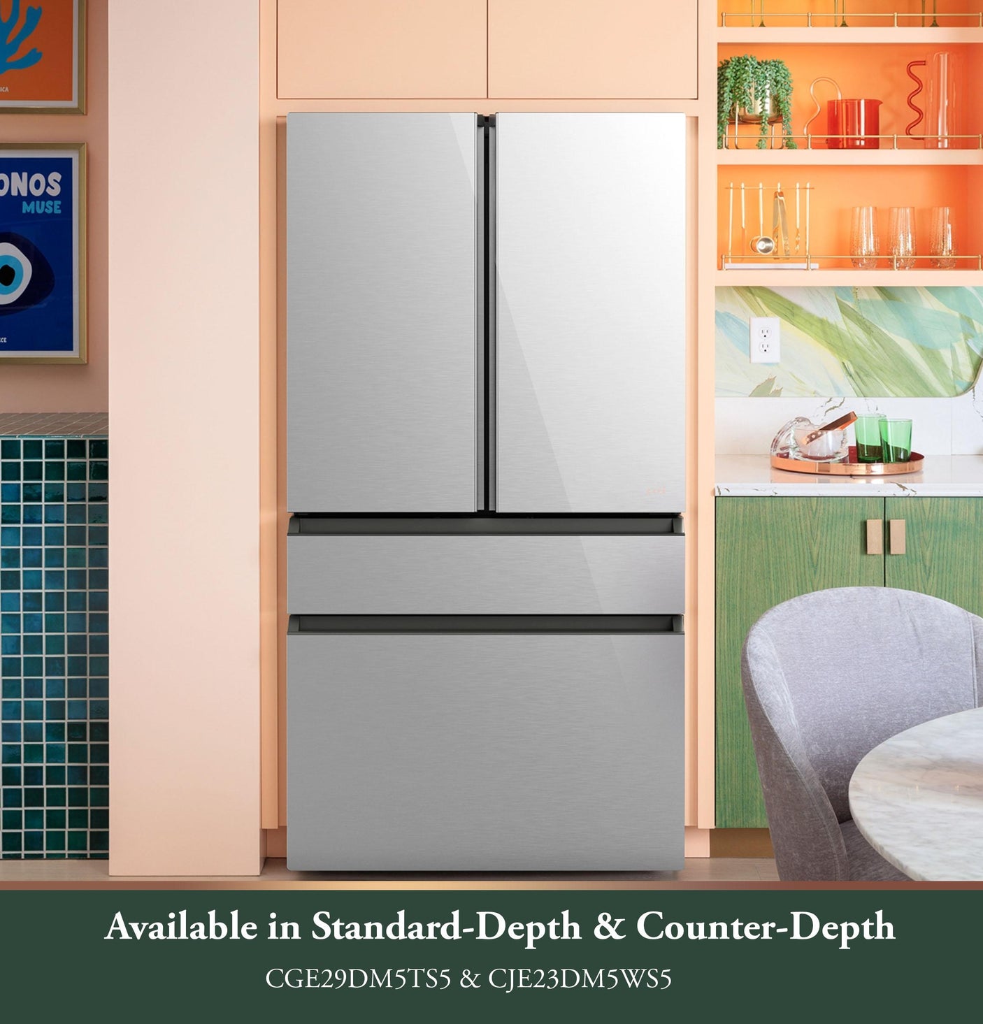 Café™ ENERGY STAR® 28.7 Cu. Ft. Smart 4-Door French-Door Refrigerator in Platinum Glass With Dual-Dispense AutoFill Pitcher