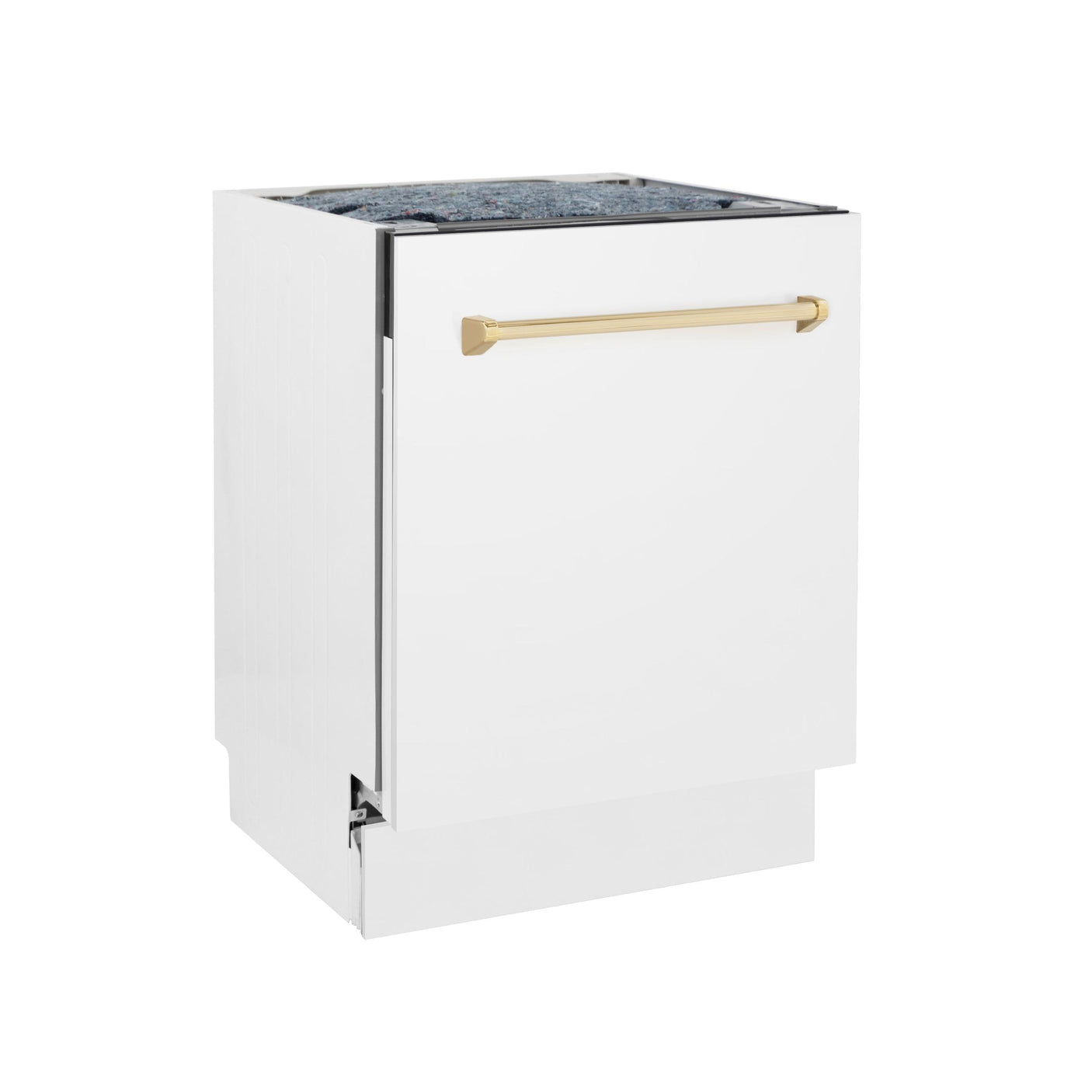 ZLINE Autograph Edition 24" 3rd Rack Top Control Tall Tub Dishwasher in White Matte with Accent Handle, 51dBa (DWVZ-WM-24) [Color: Champagne Bronze]