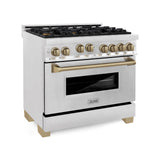 ZLINE Autograph Edition 36" 4.6 cu. ft. Range with Gas Stove and Gas Oven in DuraSnow® Stainless Steel with Accents (RGSZ-SN-36) [Color: Champagne Bronze]