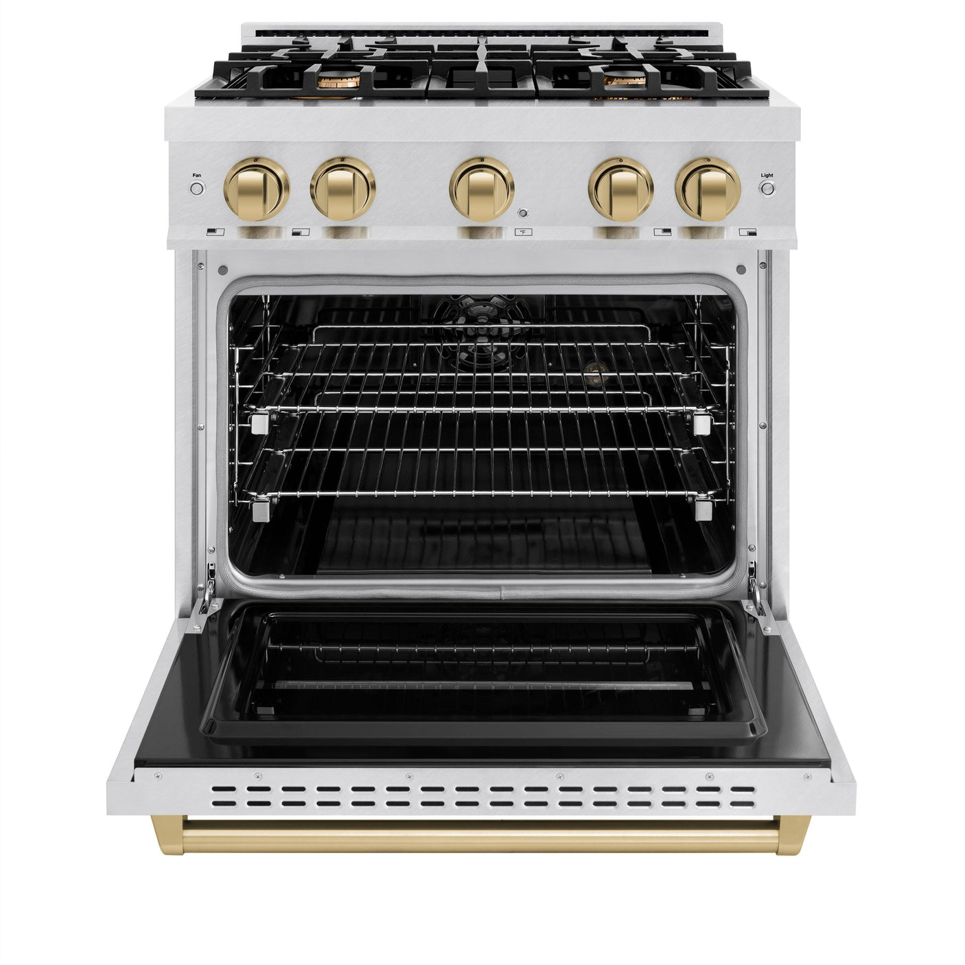 ZLINE Autograph Edition 30 in. 4.2 cu. ft. Classic Dual Fuel Range with 4 Burner Gas Cooktop and Electric Convection Oven in DuraSnow' Stainless Steel with Champagne Bronze Accents (CDRSZ-30-CB)