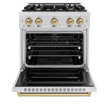 ZLINE Autograph Edition 30 in. 4.2 cu. ft. Classic Dual Fuel Range with 4 Burner Gas Cooktop and Electric Convection Oven in DuraSnow' Stainless Steel with Champagne Bronze Accents (CDRSZ-30-CB)